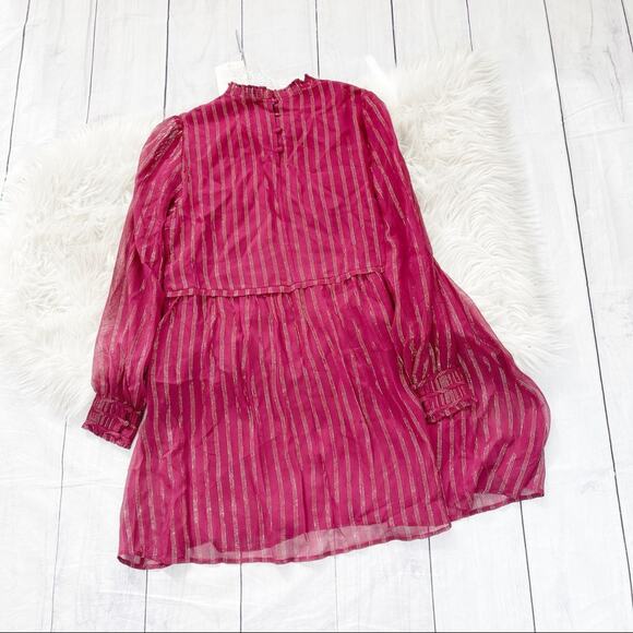 Sezane Robe Odile Silk Metallic Stripe Burgundy Dress French 34 US  2 - Picture 4 of 7